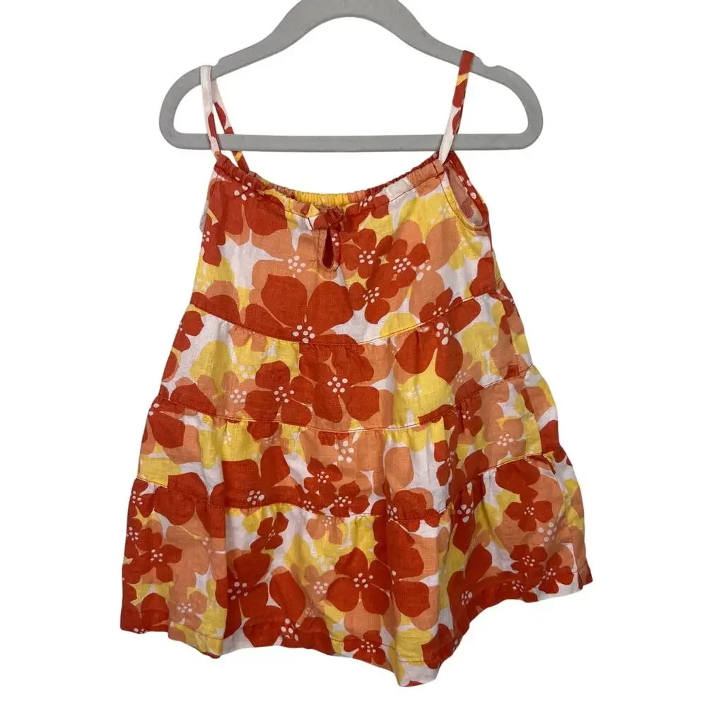 Janie and Jack Linen Sundress Orange Yellow Floral Tiered 18-24 Months - Picture 2 of 8